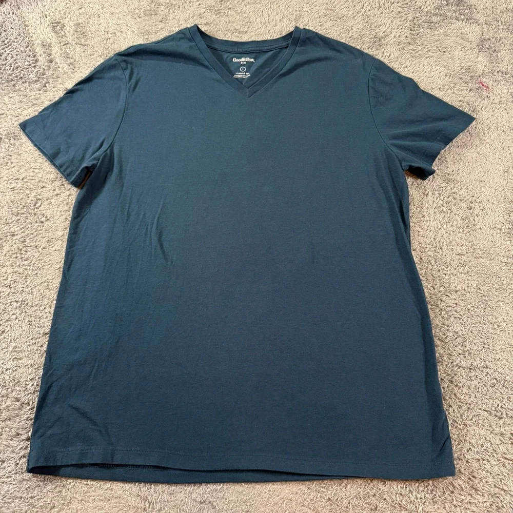 Goodfellow & Co Mens Lyndale Tee V-Neck T-Shirt Large Teal Cotton Blend